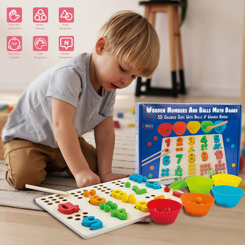 Wooden Numbers and Balls Math Board - Montessori Learning
